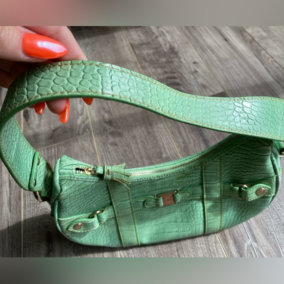 Liz Clairborne vintage green snakeskin structured zippered shoulder purse - Picture 4 of 13
